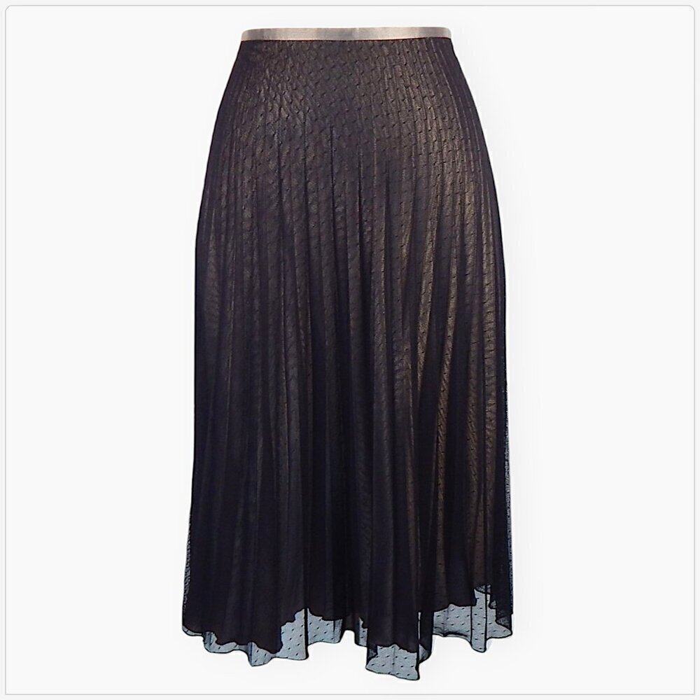 Ted Baker Black Dot Lace Bronze Metallic Pleated Evening Skirt TB Size 4 US 10